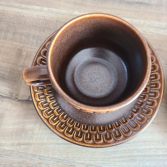 Wedgwood Pennine oven to table 1970s brown ceramic coffee tea cups with saucers. - Picture 6 of 9